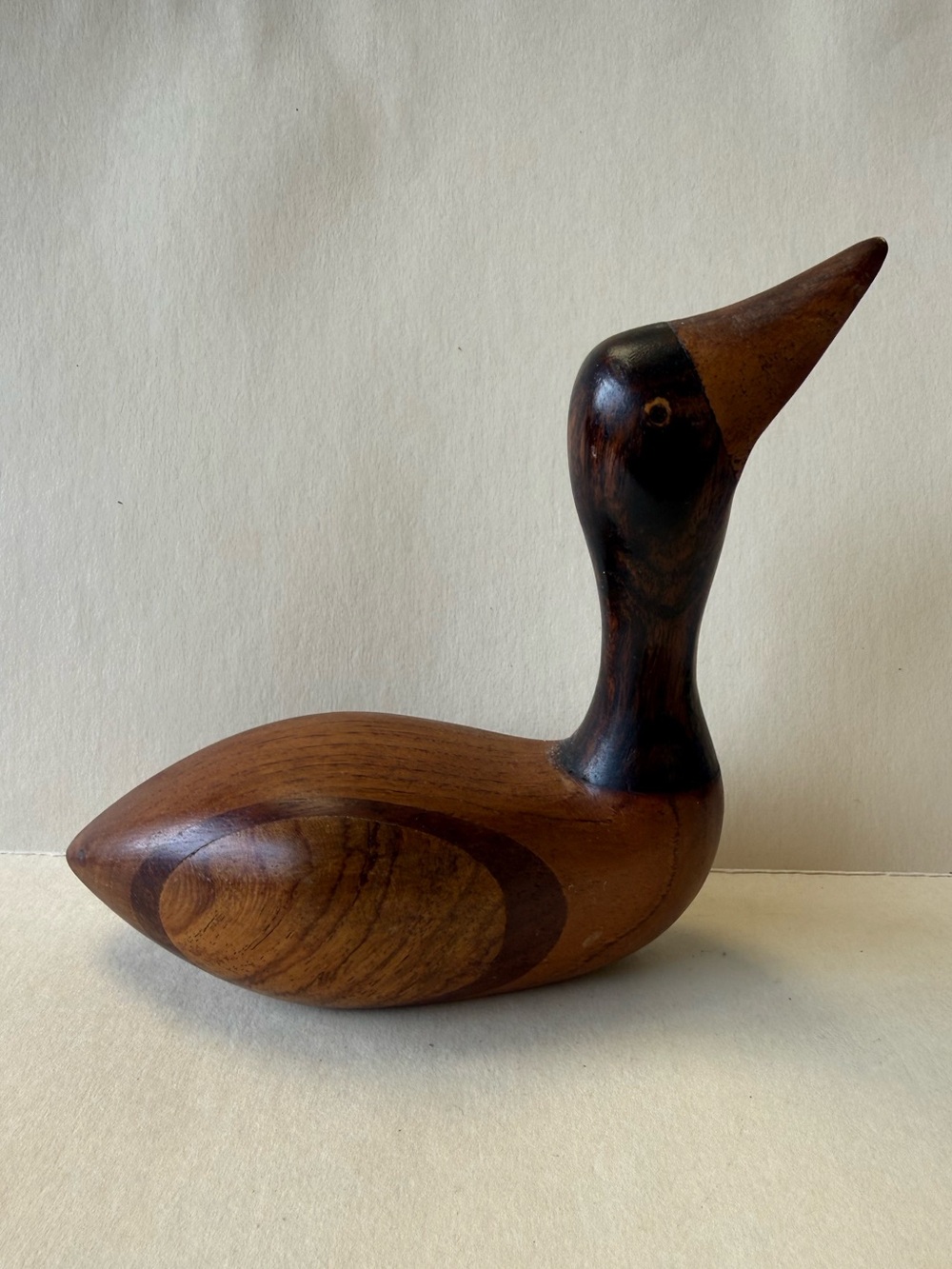 Vintage Handmade Carved Solid Wood Duck Decoy Figurine Ling Stretched Neck.